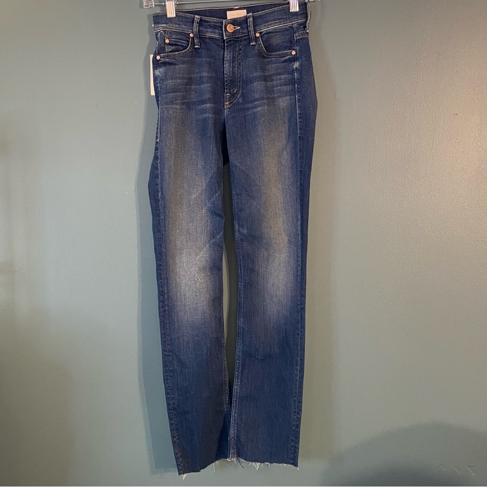 MOTHER The Rascal Slit Undone Hem Jeans Womens 24x28 Goin For Gold NWT Mid Rise